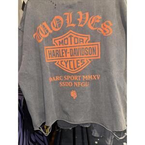 Harley Davidson Wolves Distrssed Grnge Box Cut  Slte Gray